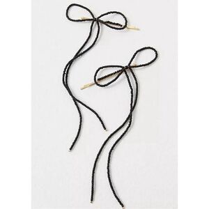 Free People Black Dainty Beaded Bow Hair Clips NWT
